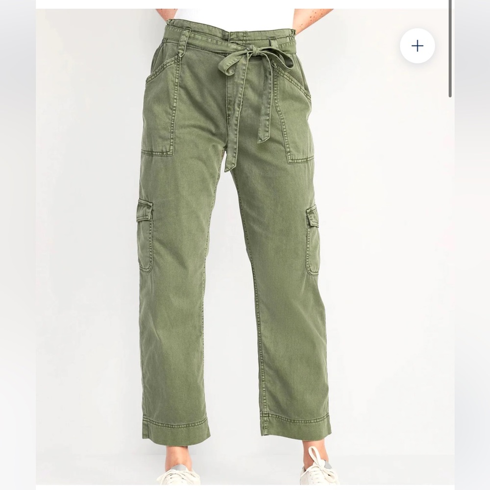 High-Waist Tie-Belt Cargo Straight Workwear Ankle Pants color Alpine Tundra XL